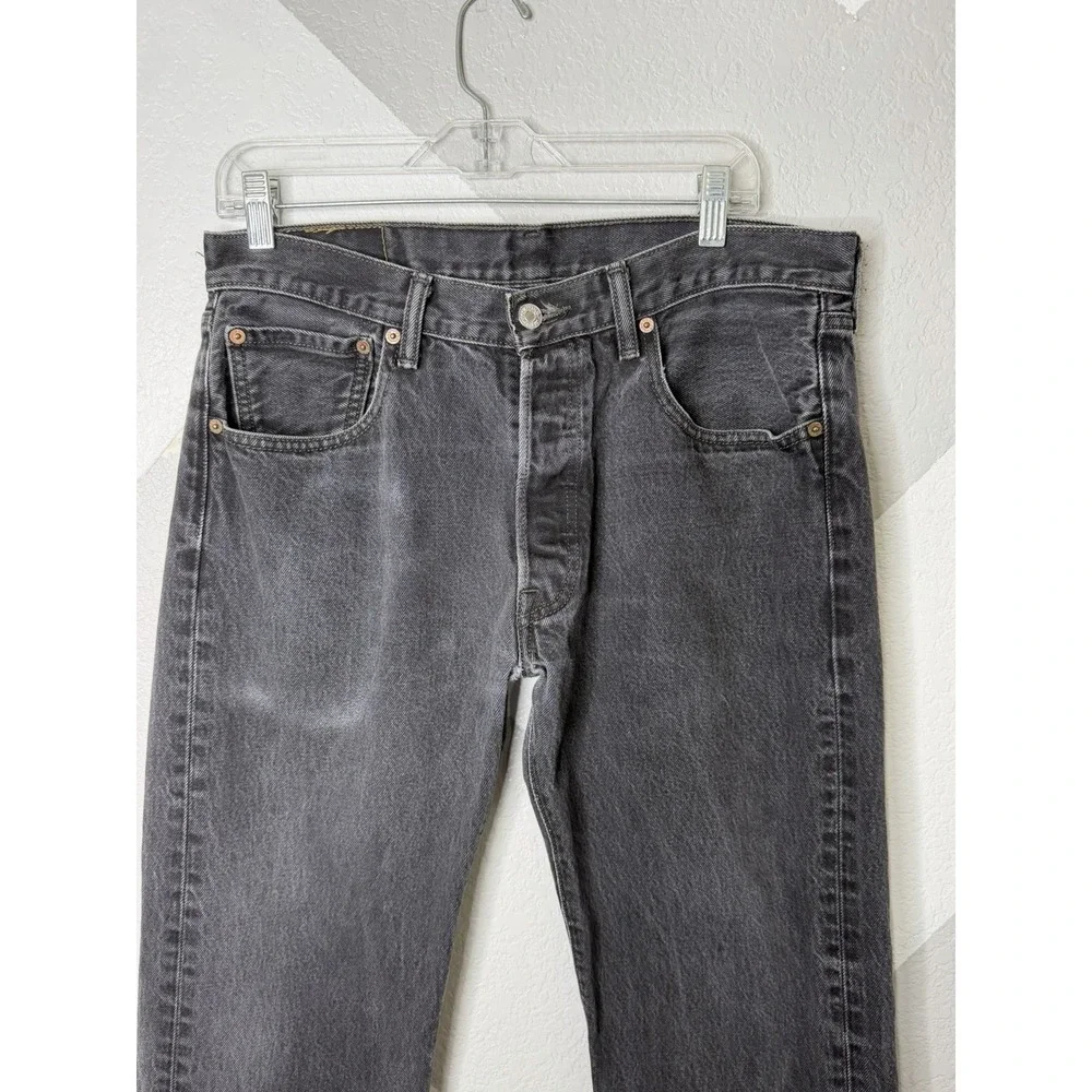 Levi's 501 Original Fit Jeans Men's 34x32 Black Button Fly Straight Denim Worn